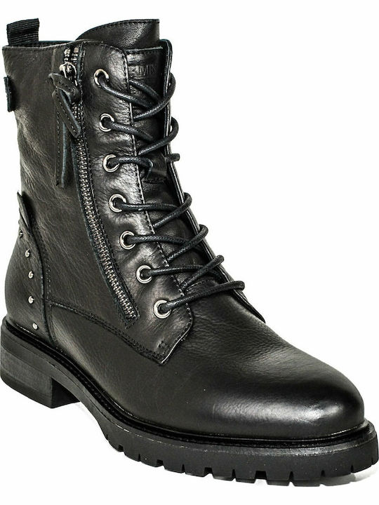 Leder Stiefeletten Damen Schwarz