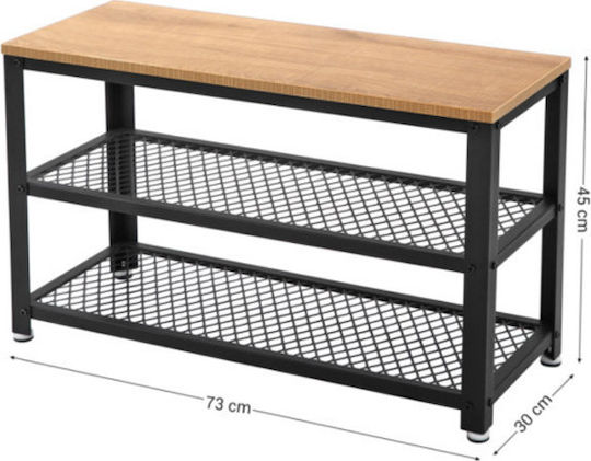 Metalică Suport pentru pantofi cu 2 Rafturi Neagră L73xW30xH45cm