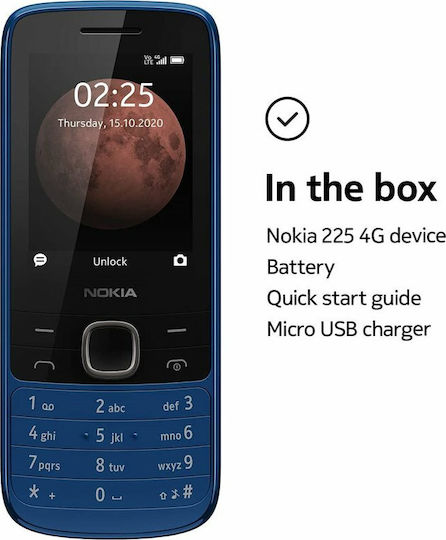 Nokia 225 4G Dual SIM (125MB/125MB) Mobile with Buttons Classic Blue