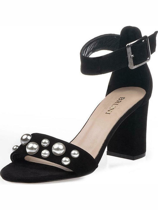 Bruni Women's Sandals with Ankle Strap Black with Chunky High Heel