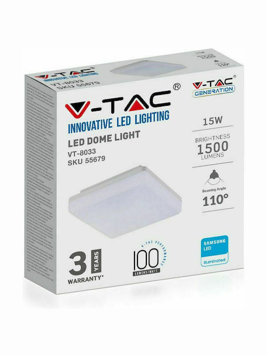 V-TAC Квадрат На открито LED Панел 15W с Студено бяло Светлина 6500К 20x20см.
