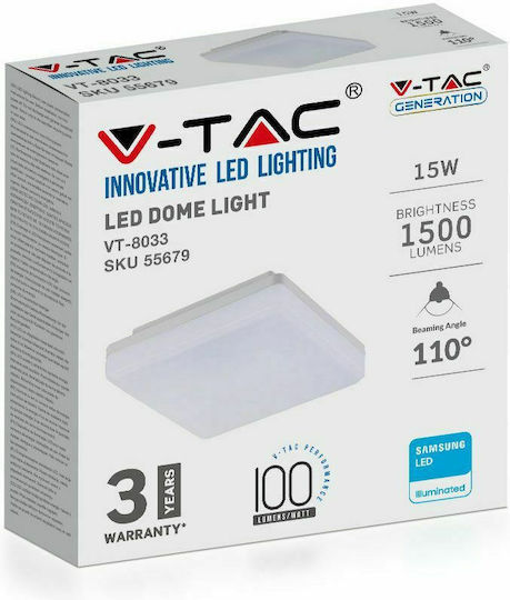 V-TAC Τετράγωνο Εξωτερικό LED Panel 15W με Ψυχρό Λευκό Φως 6500K 20x20εκ.