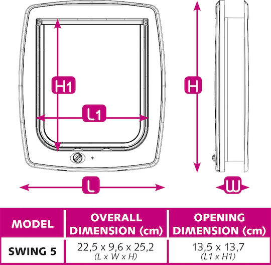 Ferplast Swing 5 Door Dog & Cat 22.5x9.6x25.2 cm made of Plastic in White Color 22.5 x x 25.2cm