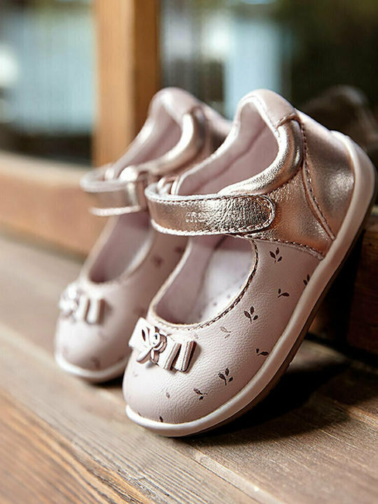 Kids Leather Ballerinas with Hoop & Loop Closure Pink