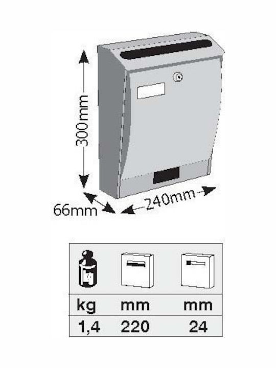 Viometal LTD Βόννη 308 Γραμματοκιβώτιο Μεταλλικό σε Χρυσό Χρώμα 24x6.6x30cm