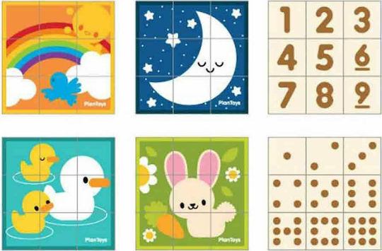 Holz Kinderpuzzle Würfel mit Zahlen und Tieren für 2+ Jahre alt+ Jahre 9pcs Plan Toys