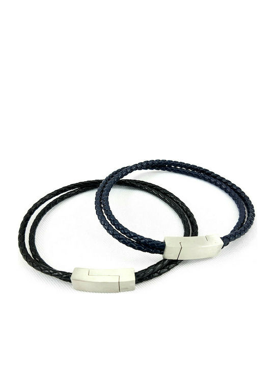 MEN'S DOUBLE LEATHER BRACELET BLUE