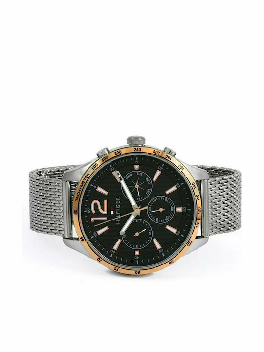 Tommy Hilfiger Gavin Ανδρικό Ρολόι 44mm Χρονογράφος Μπαταρίας με Ασημί Μεταλλικό Μπρασελέ