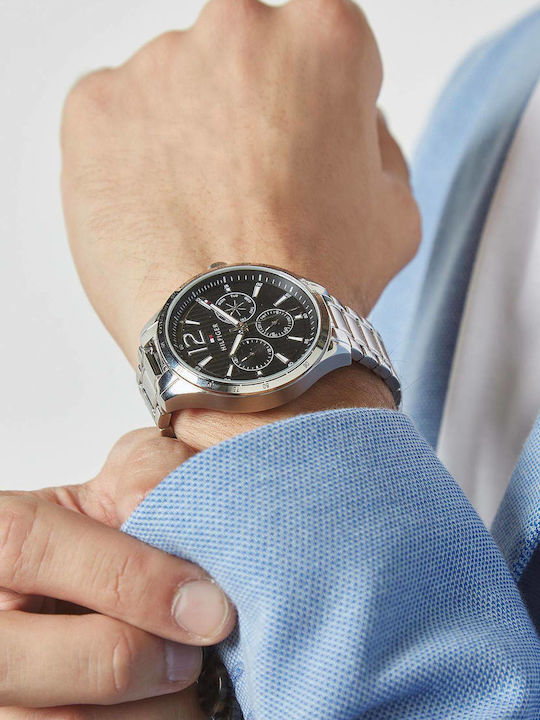Tommy Hilfiger Gavin Ανδρικό Ρολόι 46mm Χρονογράφος Μπαταρίας με Ασημί Μεταλλικό Μπρασελέ