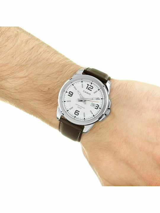 Casio Ceas Bărbătesc 45mm cu Baterie cu Curea din Piele Maro