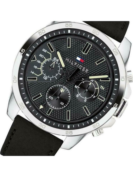 Tommy Hilfiger Decker Men's Watch 45mm Chronograph Battery with Black Leather Strap