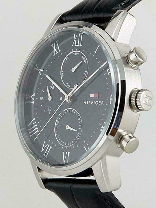 Tommy Hilfiger Kane Men's Watch 44mm Chronograph Battery with Black Leather Strap