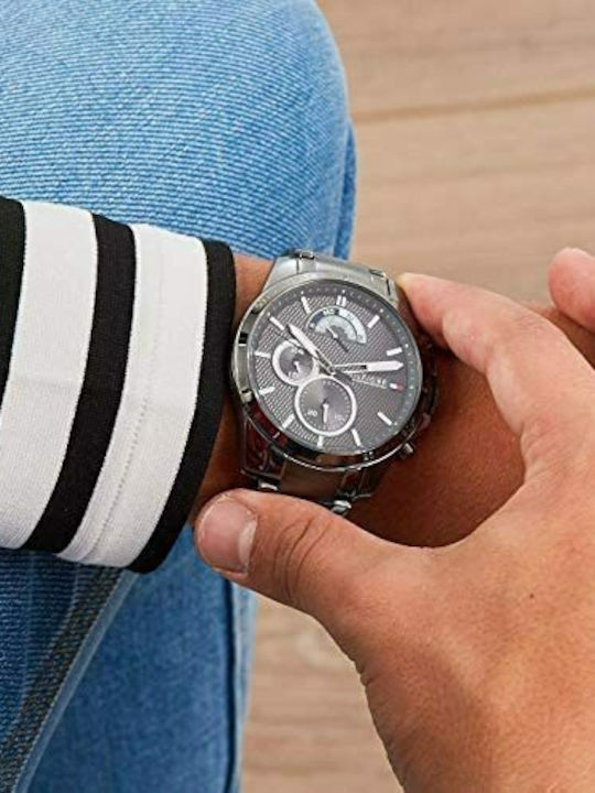Tommy Hilfiger Decker Ανδρικό Ρολόι 46mm Χρονογράφος Μπαταρίας με Ασημί Ατσάλινο Μπρασελέ