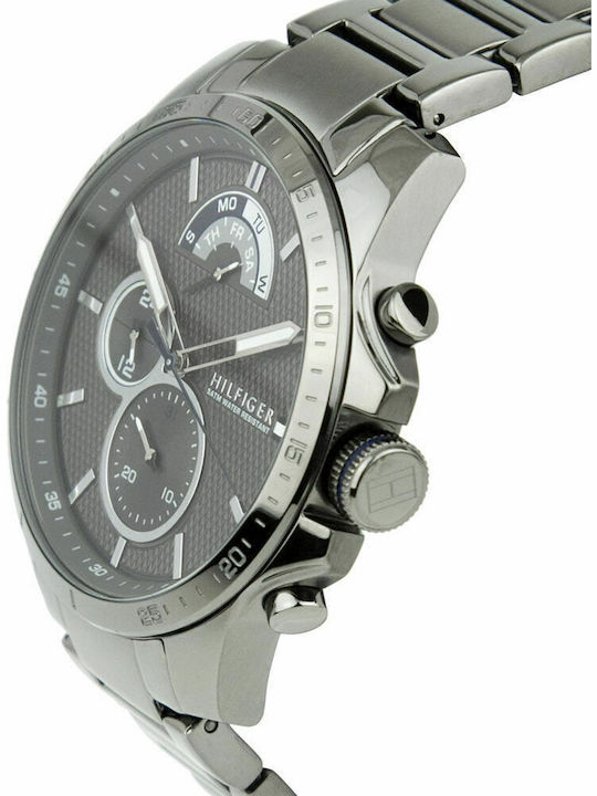 Tommy Hilfiger Decker Ανδρικό Ρολόι 46mm Χρονογράφος Μπαταρίας με Ασημί Ατσάλινο Μπρασελέ