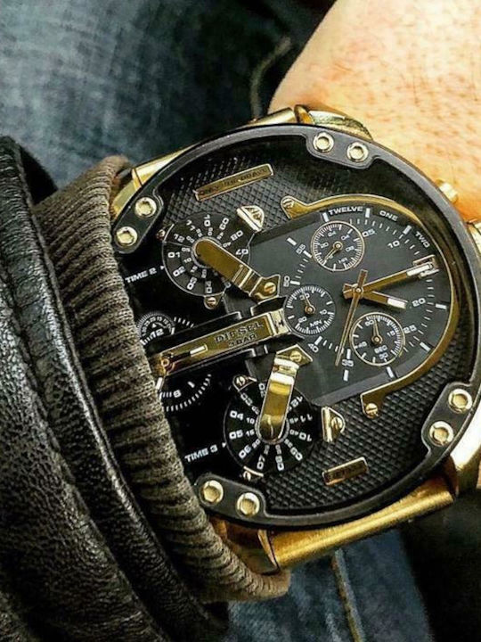 Diesel Mr Daddy 2.0 Herrenuhr 57mm Chronograph Batterie mit Gold Metallarmband