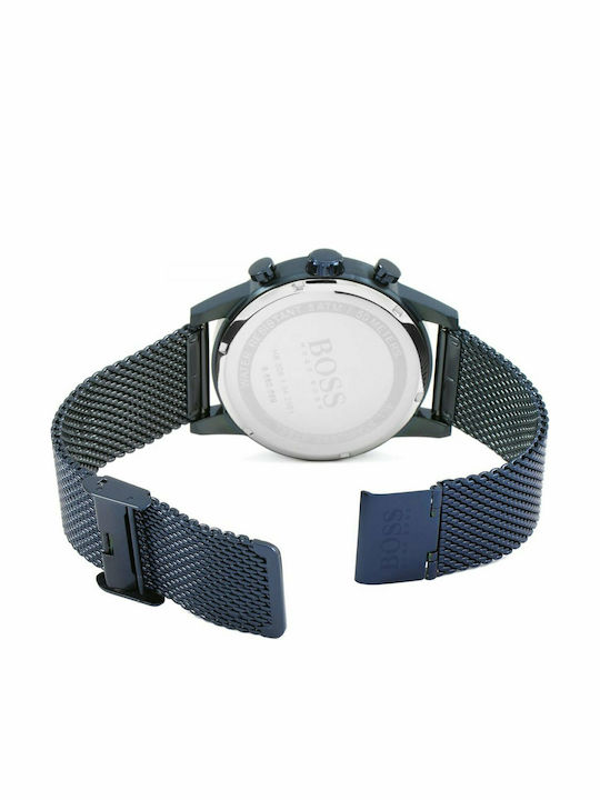 Boss Navigator Ανδρικό Ρολόι 43mm Χρονογράφος Μπαταρίας με Μπλε Μεταλλικό Μπρασελέ