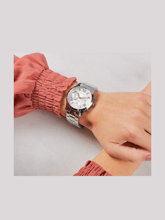 Guess Women's Watch Chronograph with Silver Metal Bracelet
