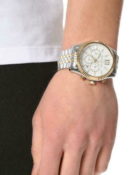Michael Kors Lexington Herrenuhr 45mm Chronograph Batterie mit Silber Metallarmband