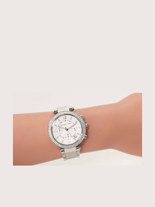 Michael Kors Parker Damen Uhr Chronograph mit Silber Metallarmband
