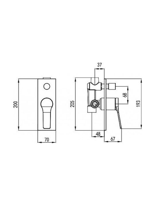 Karag Andare Built-In Mixer for Shower with 2 Exits Chrome