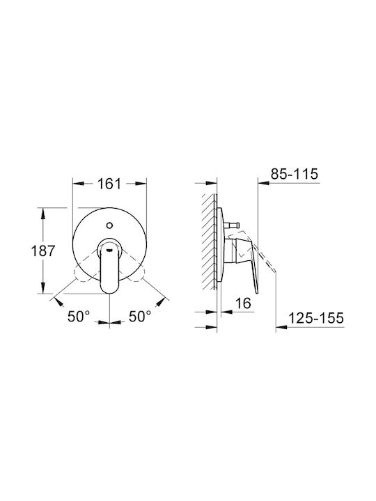 Grohe Eurosmart Cosmopolitan Mischpult Einbau für Dusche 2 Ausgänge Silber