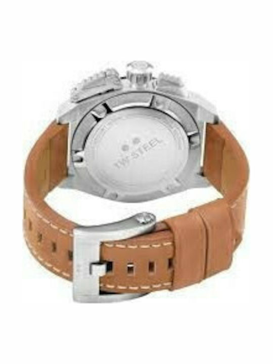 TW Steel Canteen Men's Watch 46mm Chronograph Battery with Brown Leather Strap