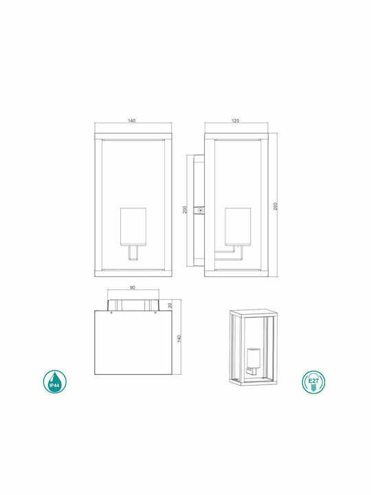 Trio Lighting Garonne Wall-Mounted Outdoor Ceiling Light E27 IP44 14x26εκ.