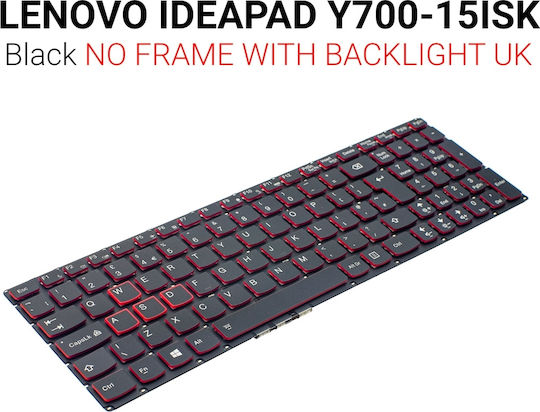 Πληκτρολόγιο Laptop για Y700-15ISK χωρίς Πλαίσιο και Διάταξη Αγγλικά (UK) σε Μαύρο χρώμα