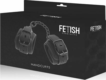 Fetish Submissive Leather Handcuffs Χειροπέδες σε Μαύρο Χρώμα