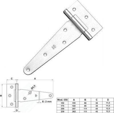 Amig 550 Galvanized Door Hinge T Shaped 150mm