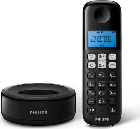 Philips D161 Ασύρματο Τηλέφωνο με Ελληνικό Μενού Μαύρο