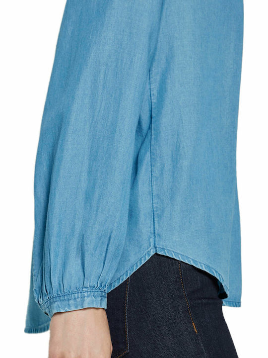 Chambray Women's Denim Long Sleeve Shirt Blue
