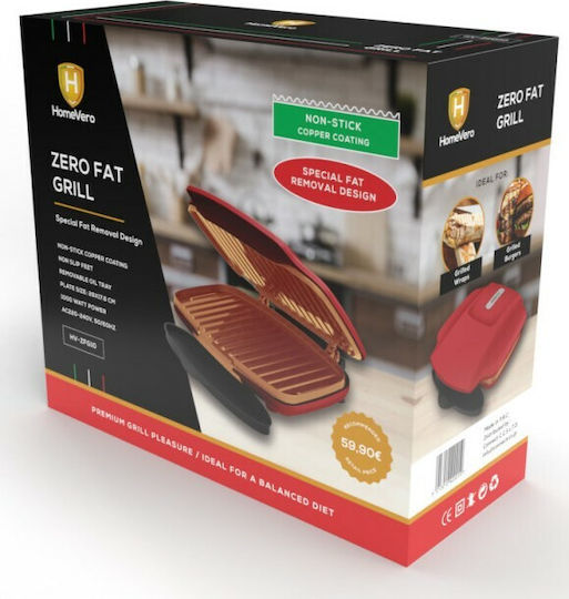 HomeVero Zero Fat Tabletop Electric Grill Grill 1000W with Lid 26cmx17.6cmcm