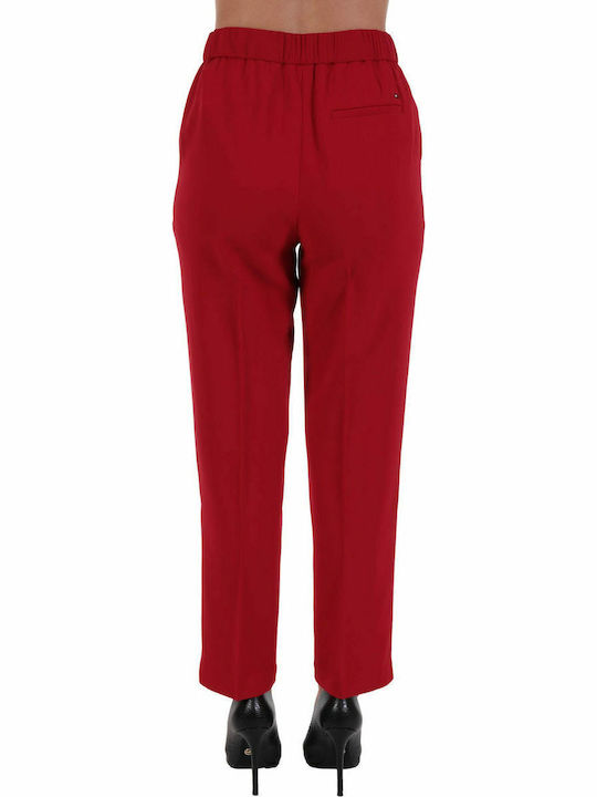 Ankle Women's Fabric Trousers with Elastic Regular Fit Red