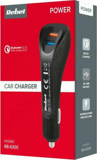 Rebel Car Charger Black Total Intensity 5.1A Fast Charging with Ports: 2xUSB