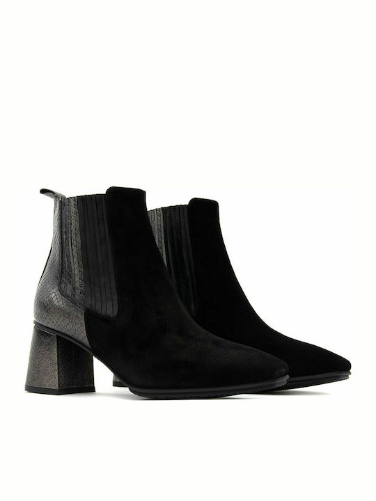 Leather Women's Chelsea Boots with Medium Heel Black