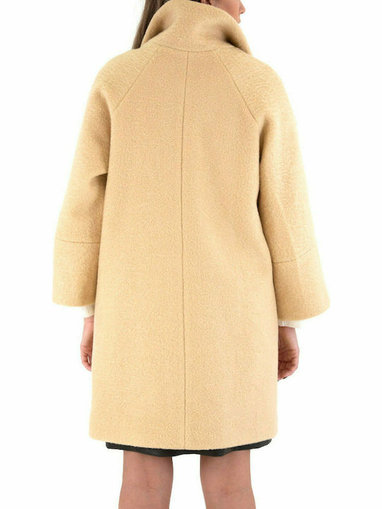 MY T Women's Curly Midi Coat with Buttons Yellow