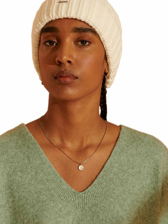 Super Chunky Beanie Γυναικείος Σκούφος Πλεκτός σε Λευκό χρώμα