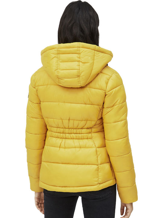 Pepe Jeans Cata Women's Short Puffer Jacket for Winter with Hood Yellow