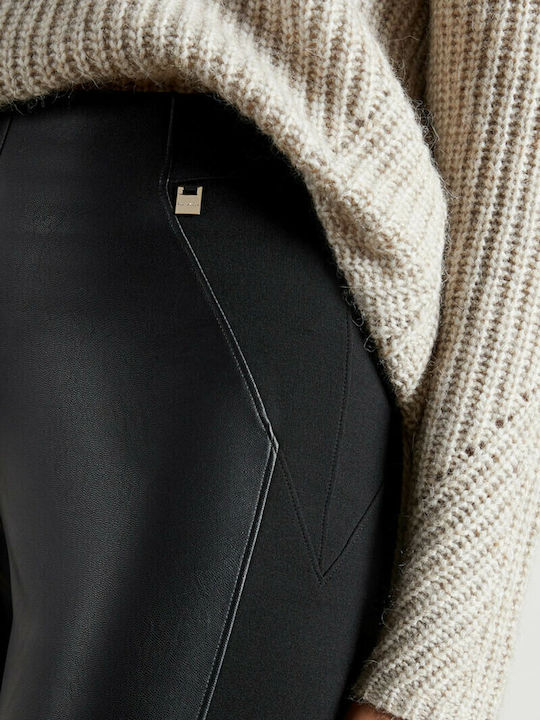 Damen Hoch tailliert Stoff Capri Hose mit Gummizug in Enger Passform Schwarz