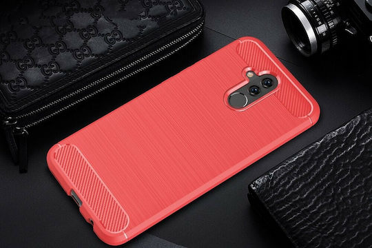 Hurtel TPU Carbon Fiber Brushed Umschlag Rückseite Silikon Rot (Huawei Mate 20 Lite)