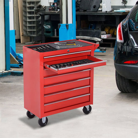 Durhand Rollbar Metallisch Werkzeugkiste B69xT33xH75cm Trolley-Toolbox mit 7 Schubladen