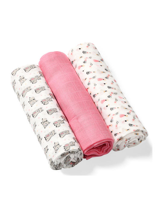Babyono Muslin Swaddle Wraps Pink 70x70cm. 3pcs