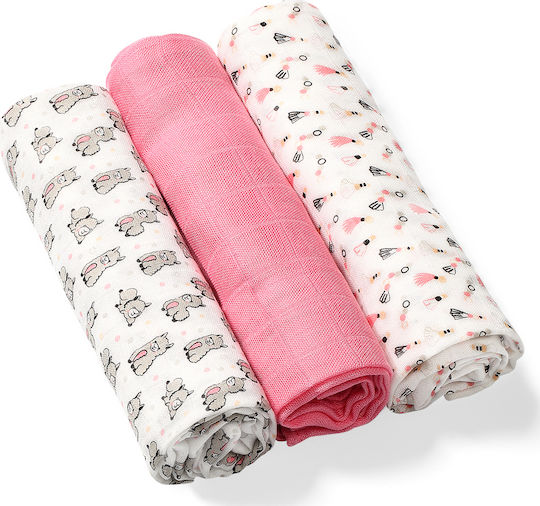 Babyono Pânze de Înfășat din Muselină Roz 70x70εκ. 3buc