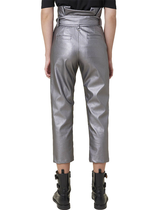 Silvian Heach Women's Leather Capri Trousers Gray PGA20078PA