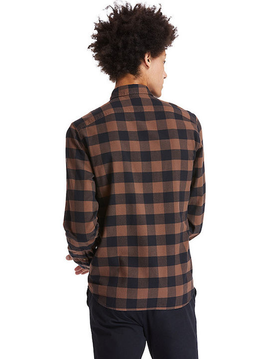 Timberland Men's Shirt Long Sleeve Cotton Checked Brown