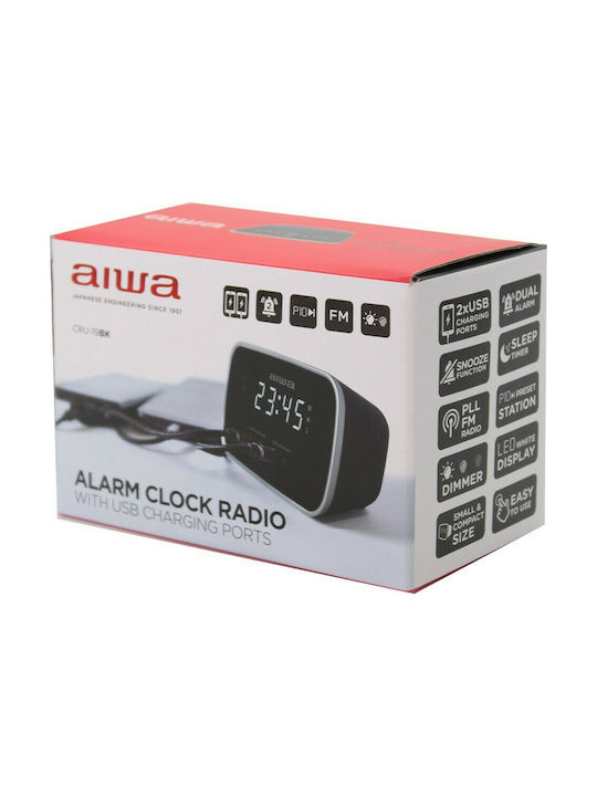 Aiwa Tabletop Digital Clock with Alarm & Radio CRU-19BK