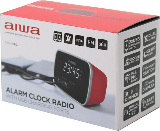 Aiwa Επιτραπέζιο Ψηφιακό Ρολόι LED με Ξυπνητήρι & Ραδιόφωνο Κόκκινο CRU-19RD