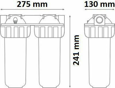 Atlas Filtri Junior Duplex 3P AFO SX AS Συσκευή Φίλτρου Νερού Διπλή Κάτω Πάγκου / Κεντρικής Παροχής Διατομής 3/4''