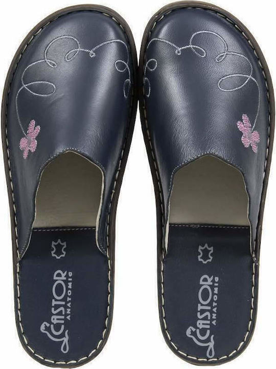 Anatomische Lederne Damen Hausschuhe Blau